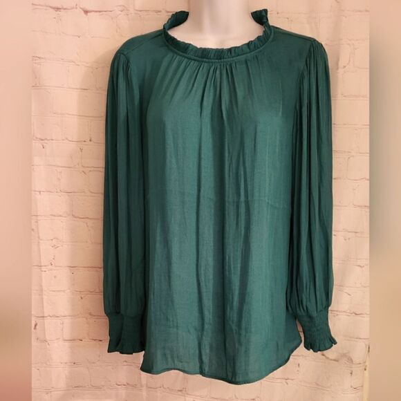 NWT Maison d' Amelie for Anthropologie Green Ruffle Neck Top Sz.S $119 - Picture 1 of 6